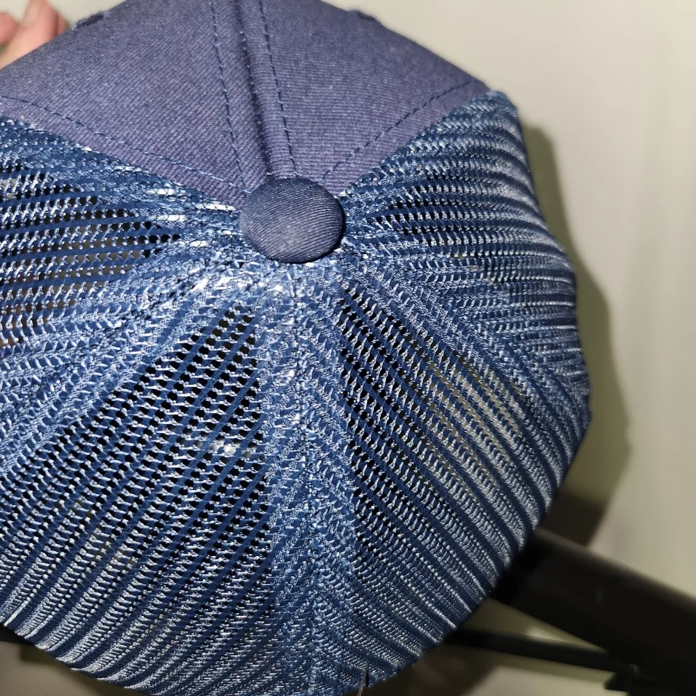 Compass Leather Patch‎ Mesh Adjustable Navy Blue Snap Back Hat New